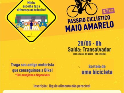 Ciclistas aderem ao Maio Amarelo e pedalam com Transalvador e Salvador Vai de Bike