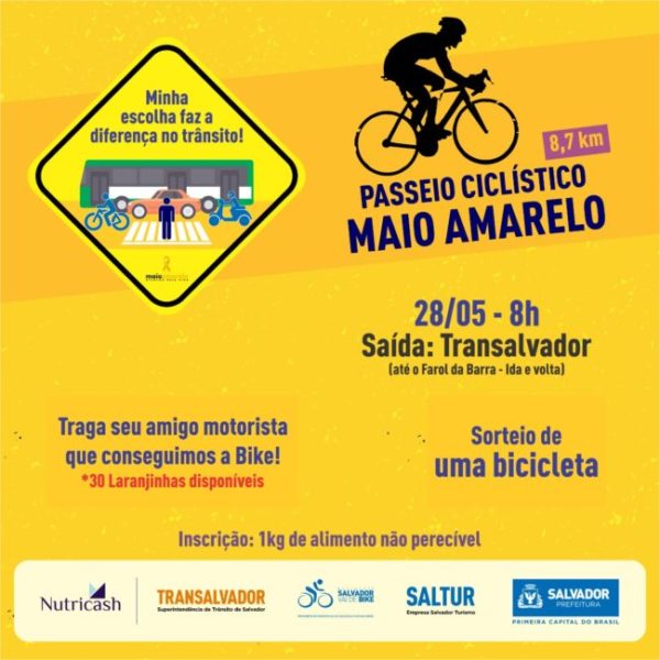 Banner - Ciclistas aderem ao Maio Amarelo e pedalam com Transalvador e Salvador Vai de Bike